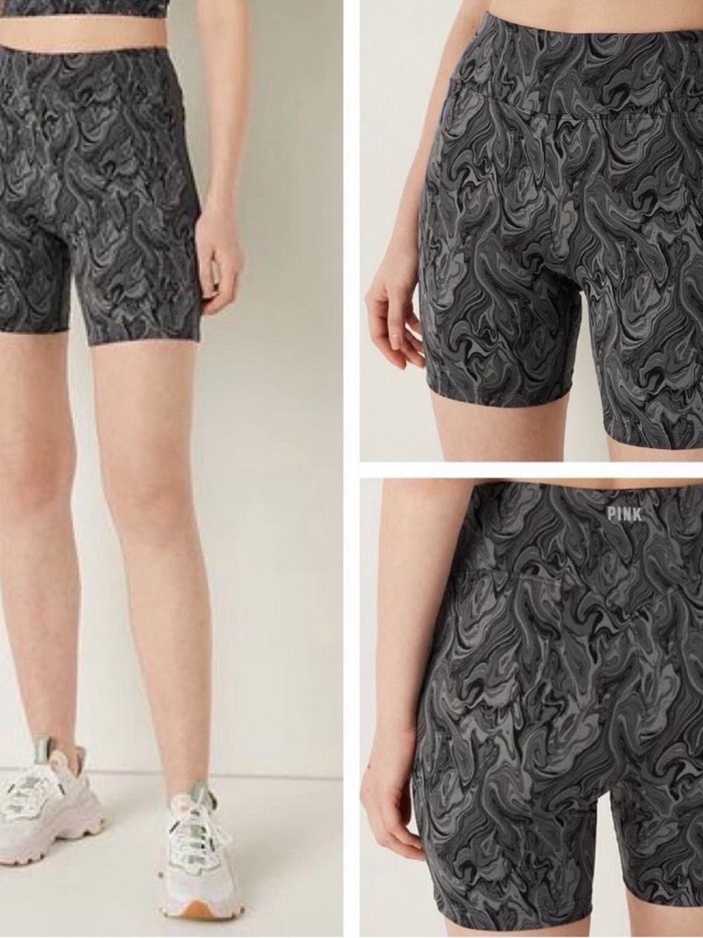 PINK Victoria's Secret Women's Marble-Print Black Bike Shorts size S